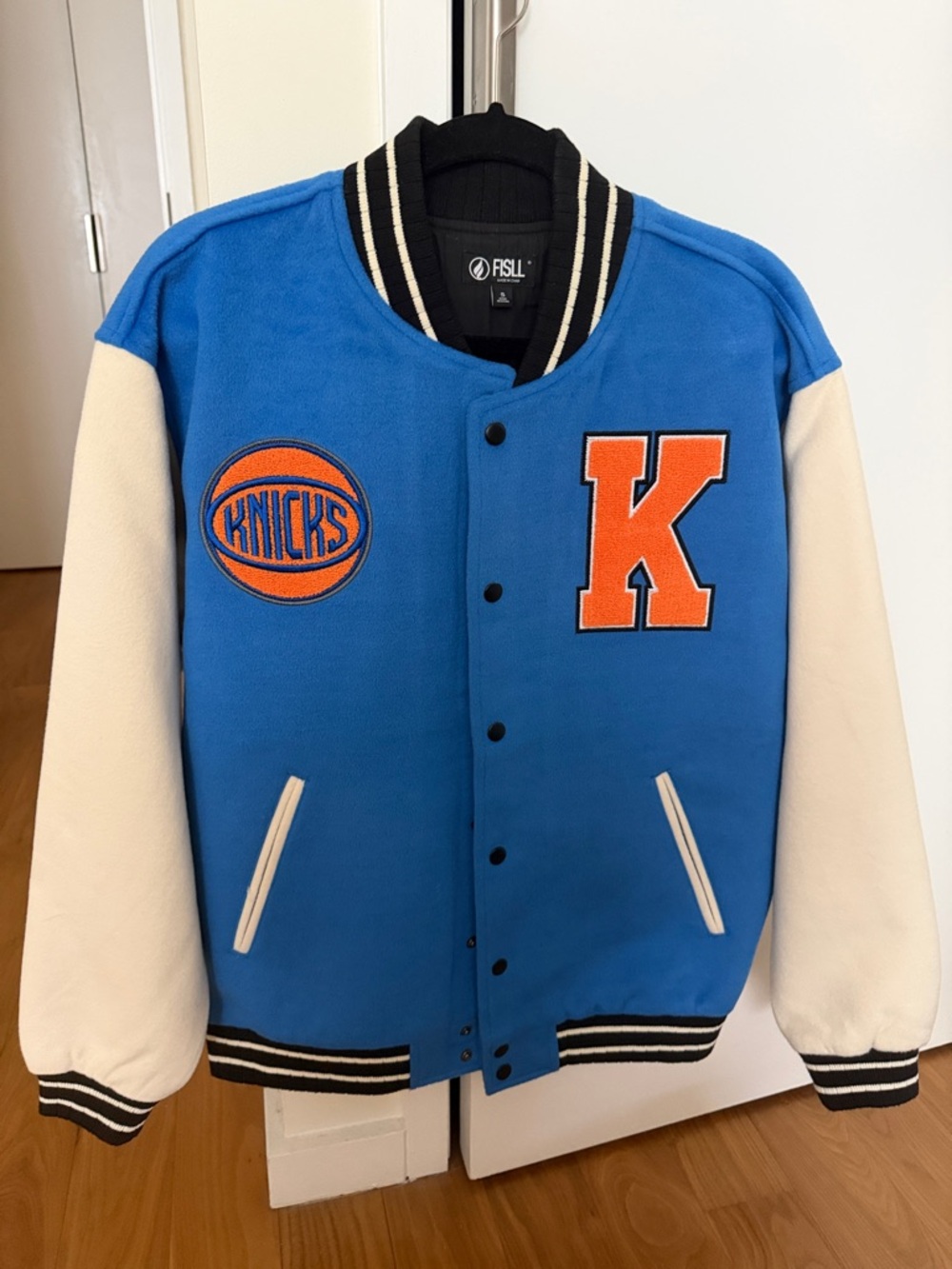 Unisex New York Knicks FISLL Blue/Cream Full-Snap Varsity Jacket
